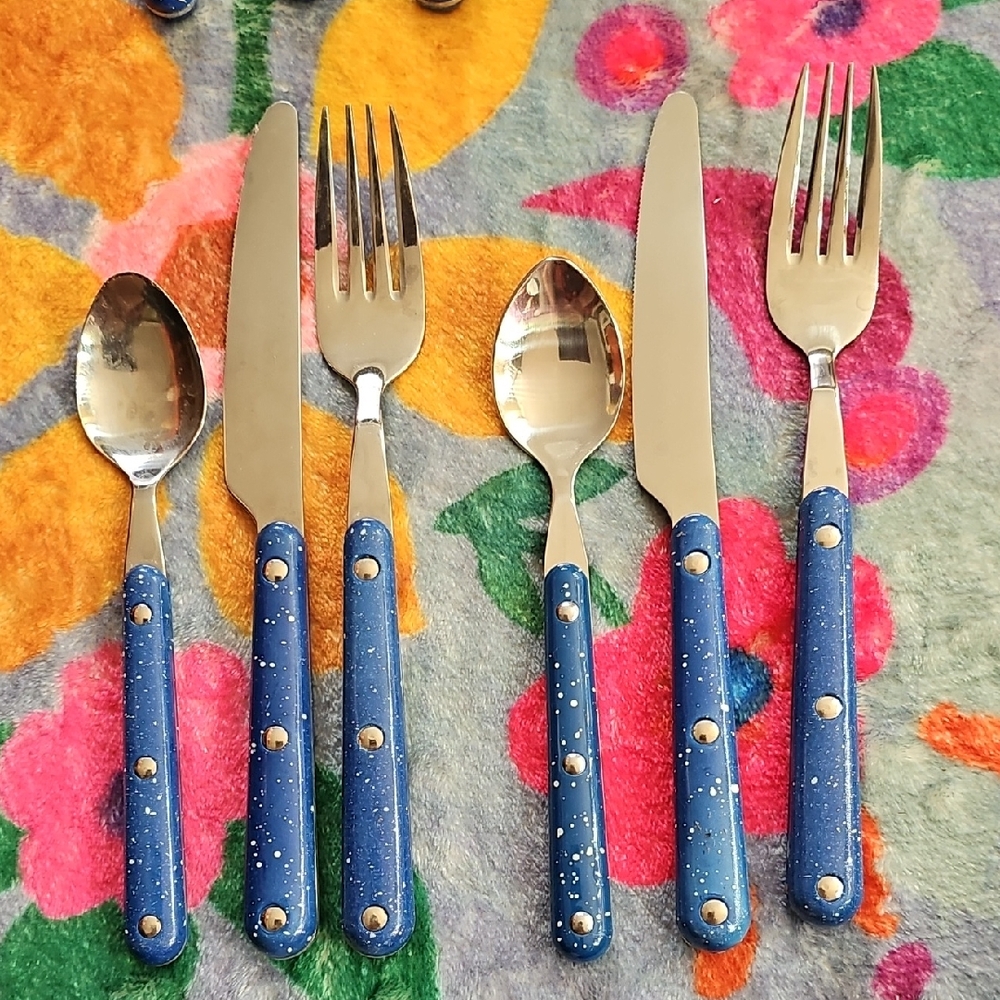 Blue Speckled Flatware Set